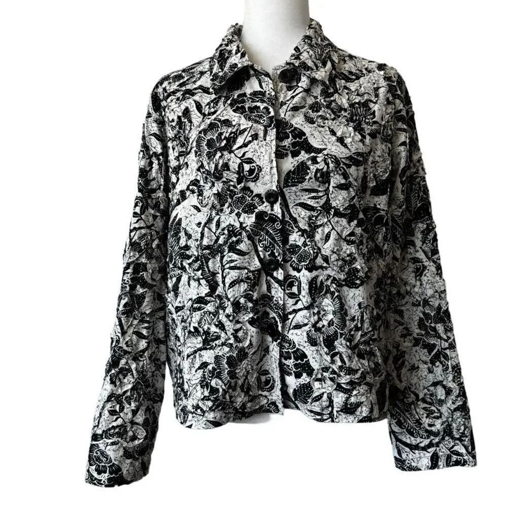 Keren Hart Jacket Black White Floral Blazer SZ M